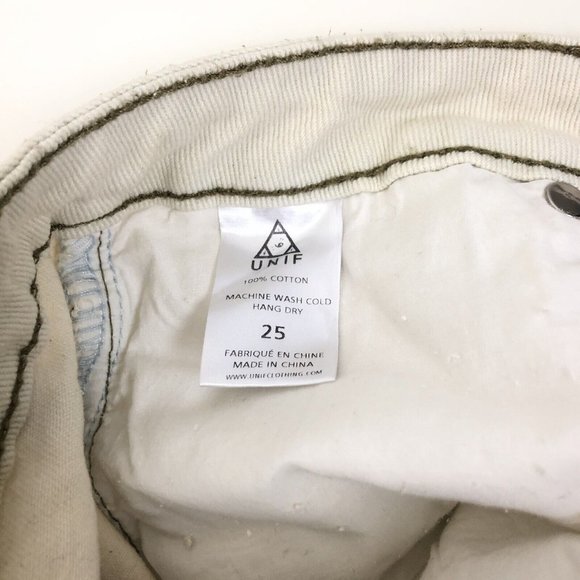 NWOT Unif Sz 25 Cream Off White High Waist Distressed Jeans Tapered Straight Leg - Picture 7 of 7